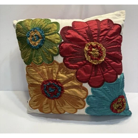 Pier 1 Imports Embroidered Floral Pillows 17x15 Boho Multicolor Embroidery Set 2 - Picture 5 of 11